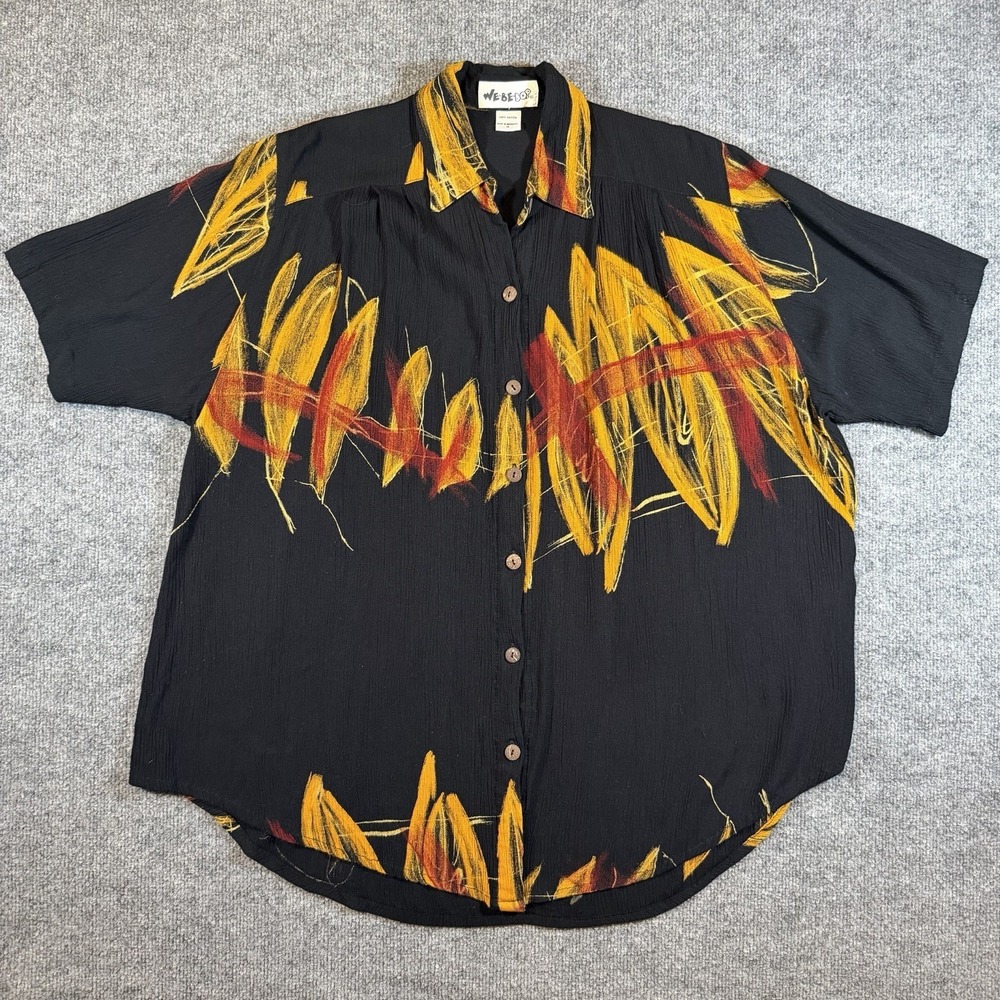 Vtg We Be Bop Abstract Brushstroke Button Front‎ Shirt Women's 1X Art to Wear
